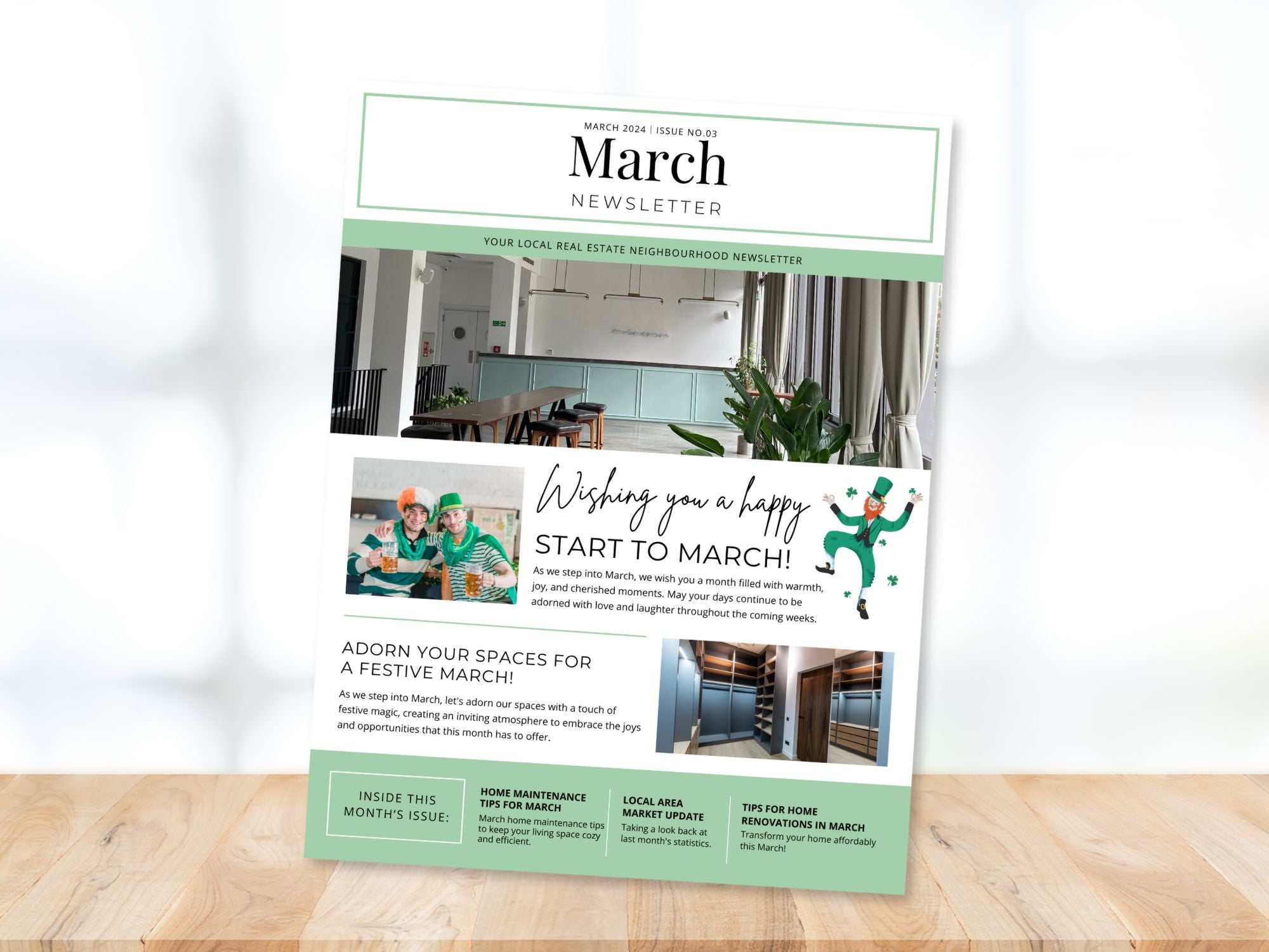 Minimal March Newsletter 2024 - Professionally designed real estate newsletter template with a clean and modern aesthetic.