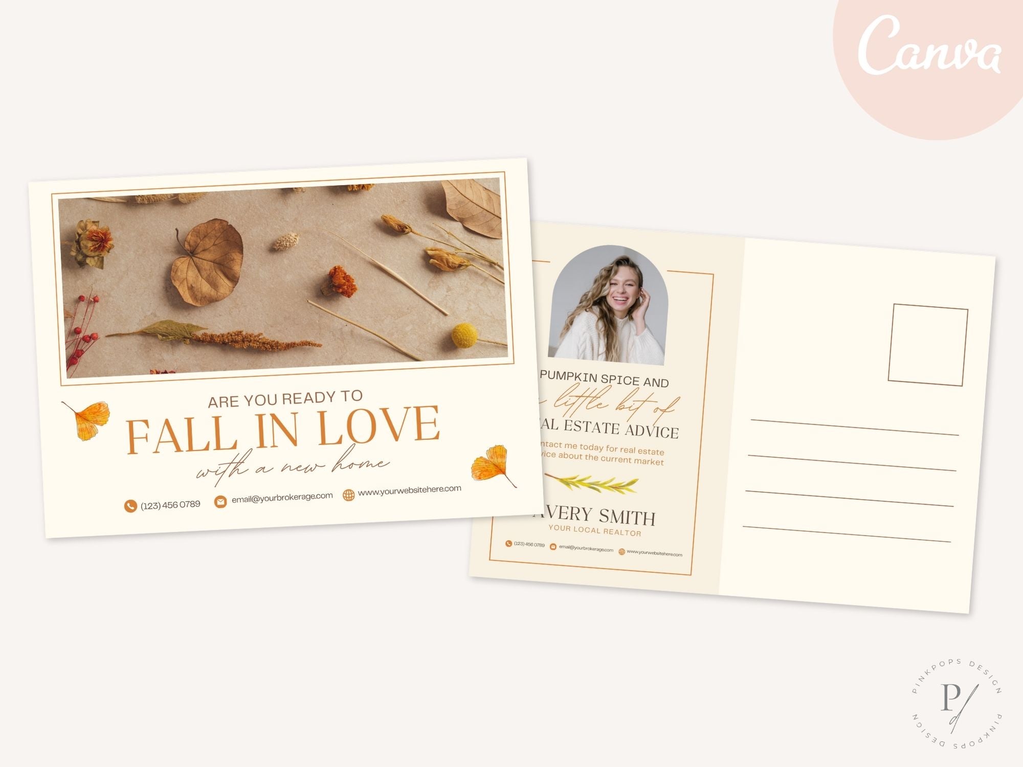 Real Estate Fall In Love Postcard Vol 01 - Charming postcard with autumnal aesthetics and a touch of romance, ideal for expressing warm wishes and fostering client connections during the fall season