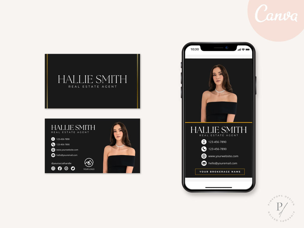 Real Estate Black Business Card Set - Sleek and sophisticated business cards in a classic black color scheme for real estate professionals.