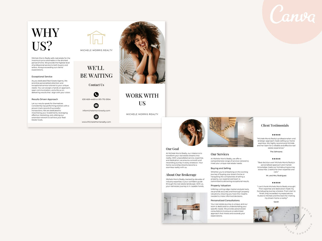 "Why Work With Us" Trifold Brochure - Beige - Professionally designed real estate brochure showcasing the advantages of choosing our services.