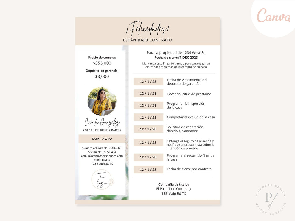 Spanish Under Contract Timeline - Stay informed during the under-contract process in Spanish with a textable timeline, keeping clients updated at every stage for a transparent and stress-free transaction experience.