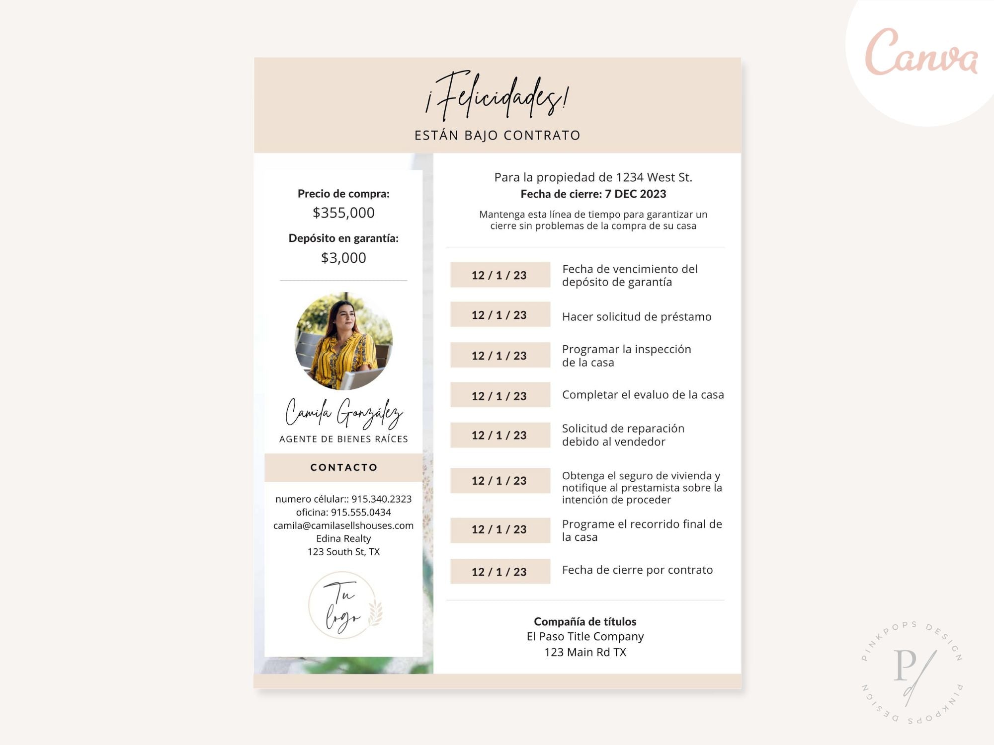 Spanish Under Contract Timeline - Stay informed during the under-contract process in Spanish with a textable timeline, keeping clients updated at every stage for a transparent and stress-free transaction experience.