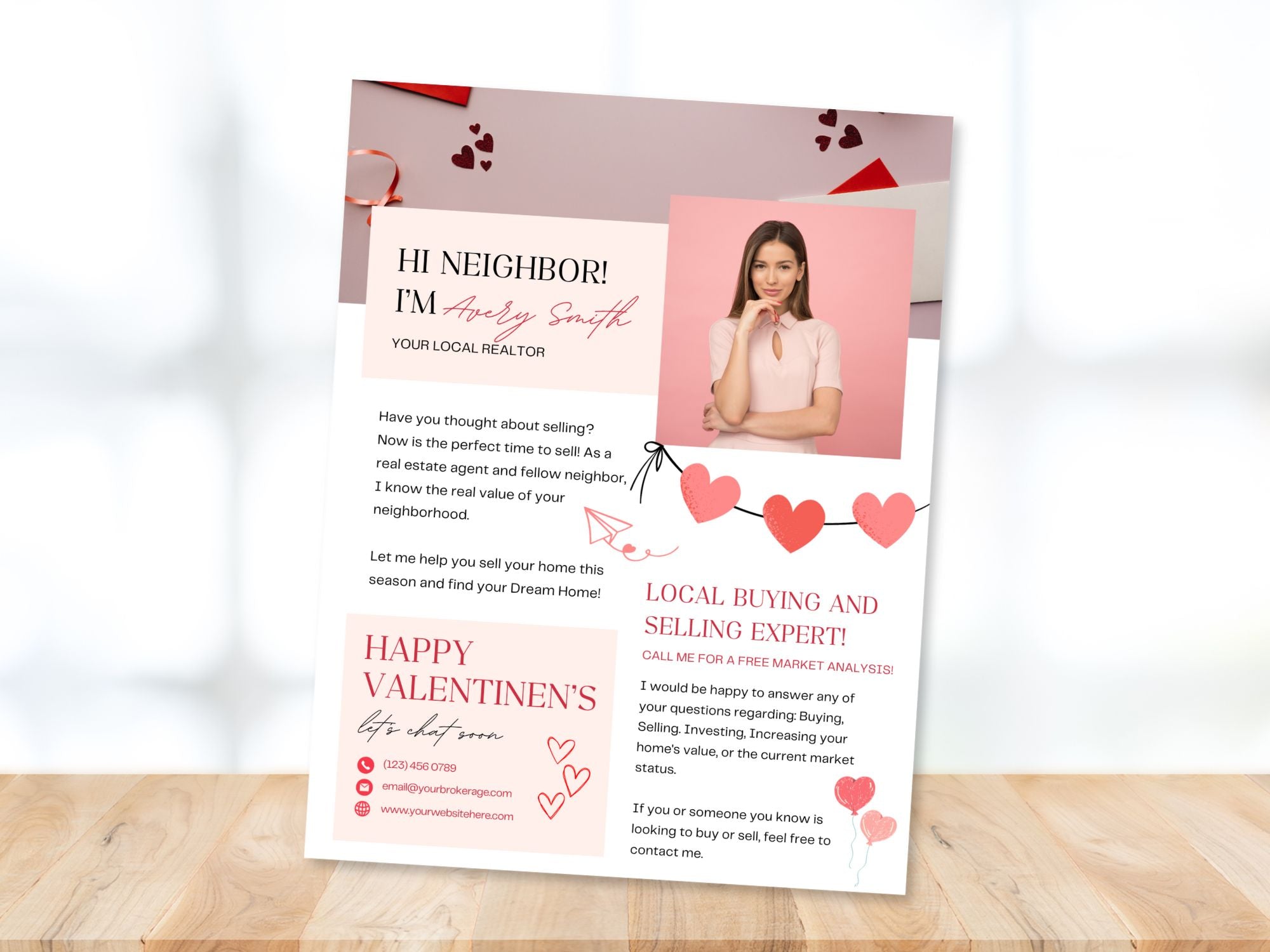 Valentine Hello Neighbor Flyer - Charming real estate flyer with a heartwarming design for local outreach.