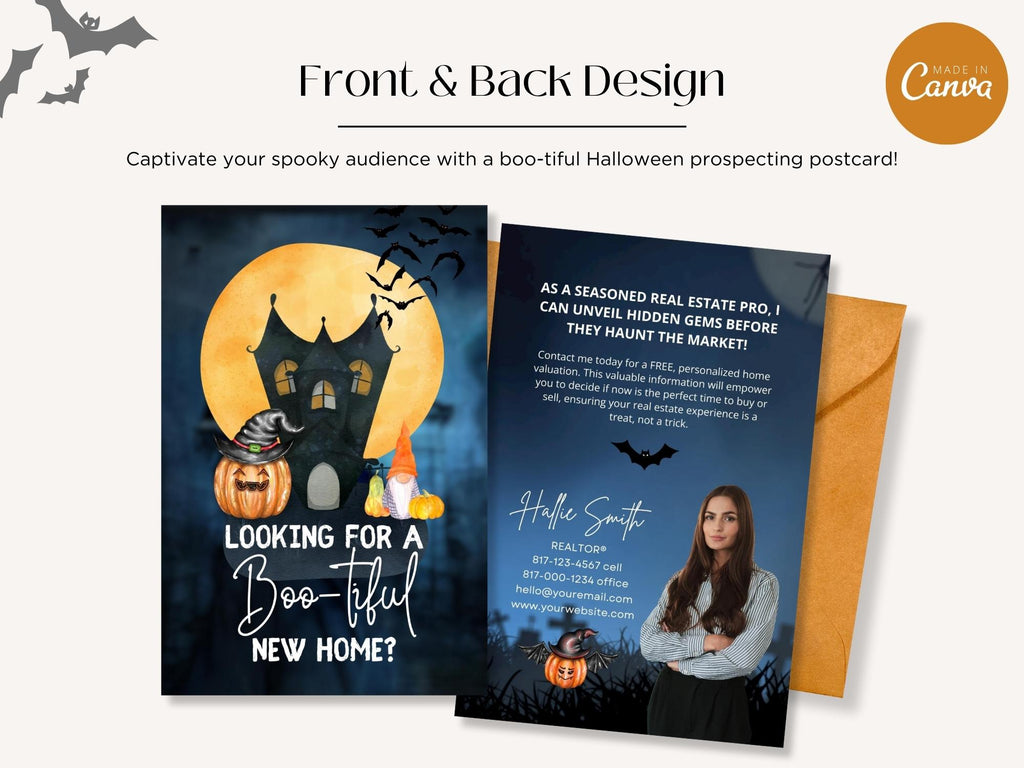 Real Estate Halloween Mailer - Eye-catching mailer with festive design and a touch of Halloween fun for expressing seasonal greetings and connecting with clients in a playful spirit.