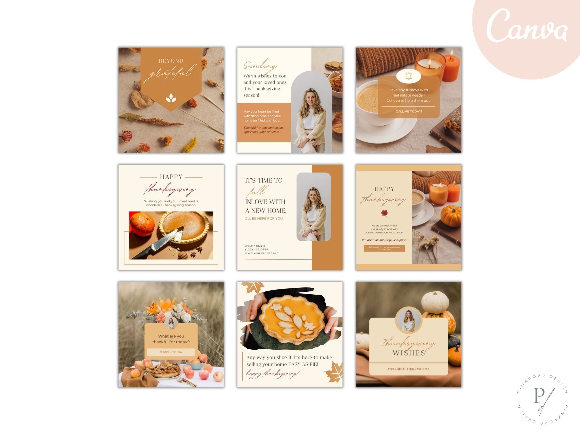 Real Estate Thanksgiving Social Media Posts - Professionally designed posts for expressing gratitude, sharing seasonal updates, and engaging with your audience in the spirit of the Thanksgiving holiday season.