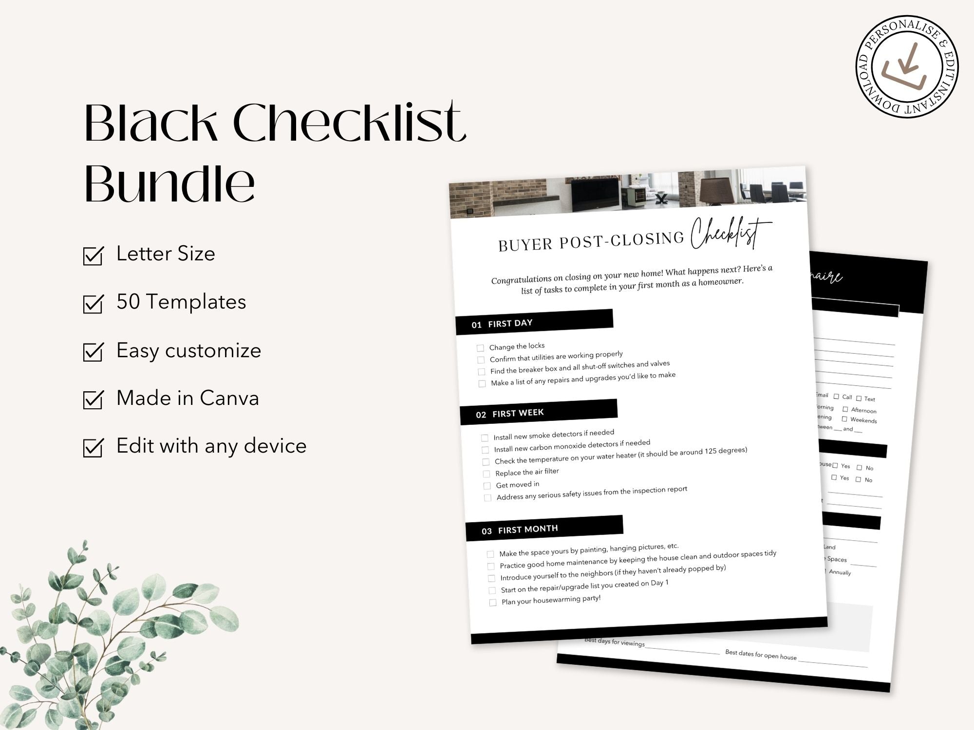 Black Real Estate Checklist Bundle- Comprehensive checklists for buyers, sellers, and agents.