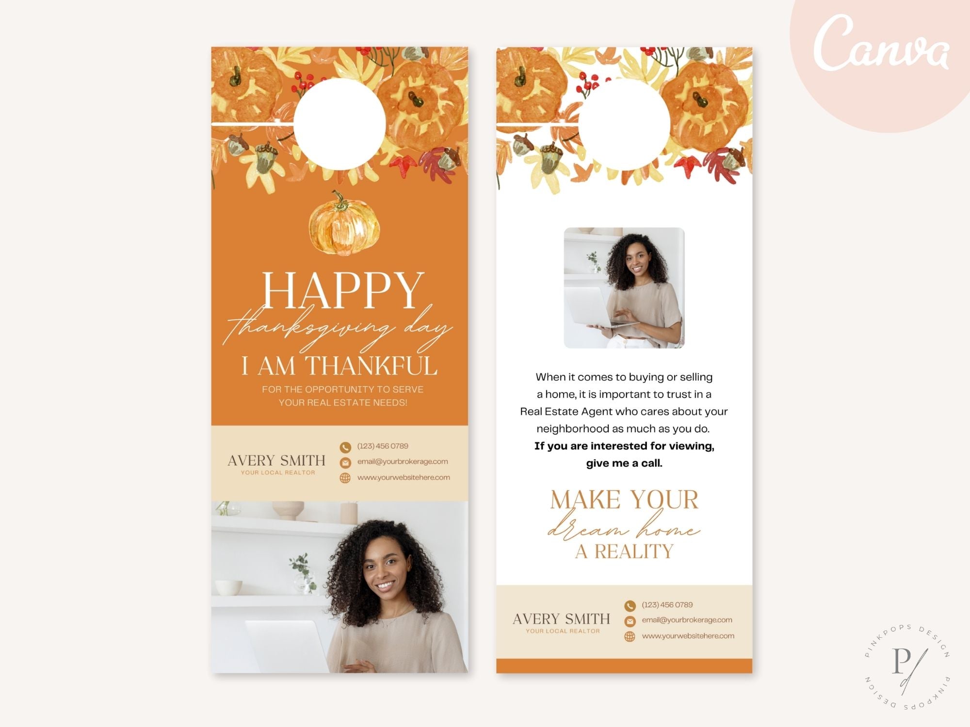 Real Estate Thanksgiving Door Hanger Vol 02 - Eye-catching door hanger for connecting with neighbors and clients, combining festive design with a touch of gratitude during the Thanksgiving holiday season.