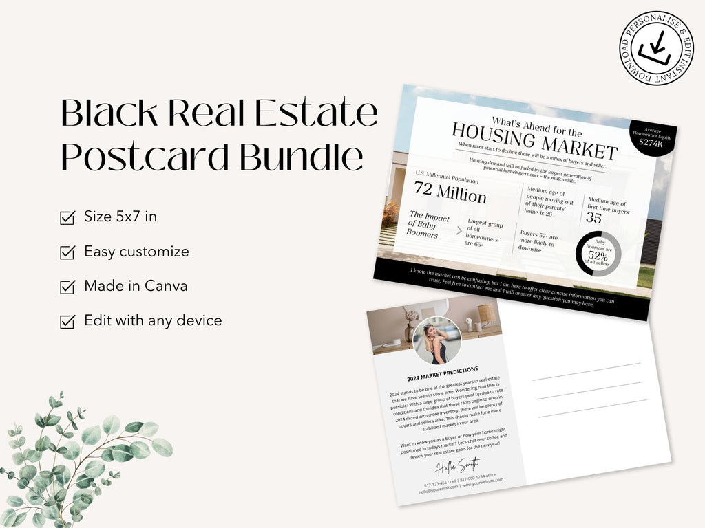 Black Real Estate Postcard Bundle Vol 01 - Sleek and professionally designed postcards for real estate marketing.