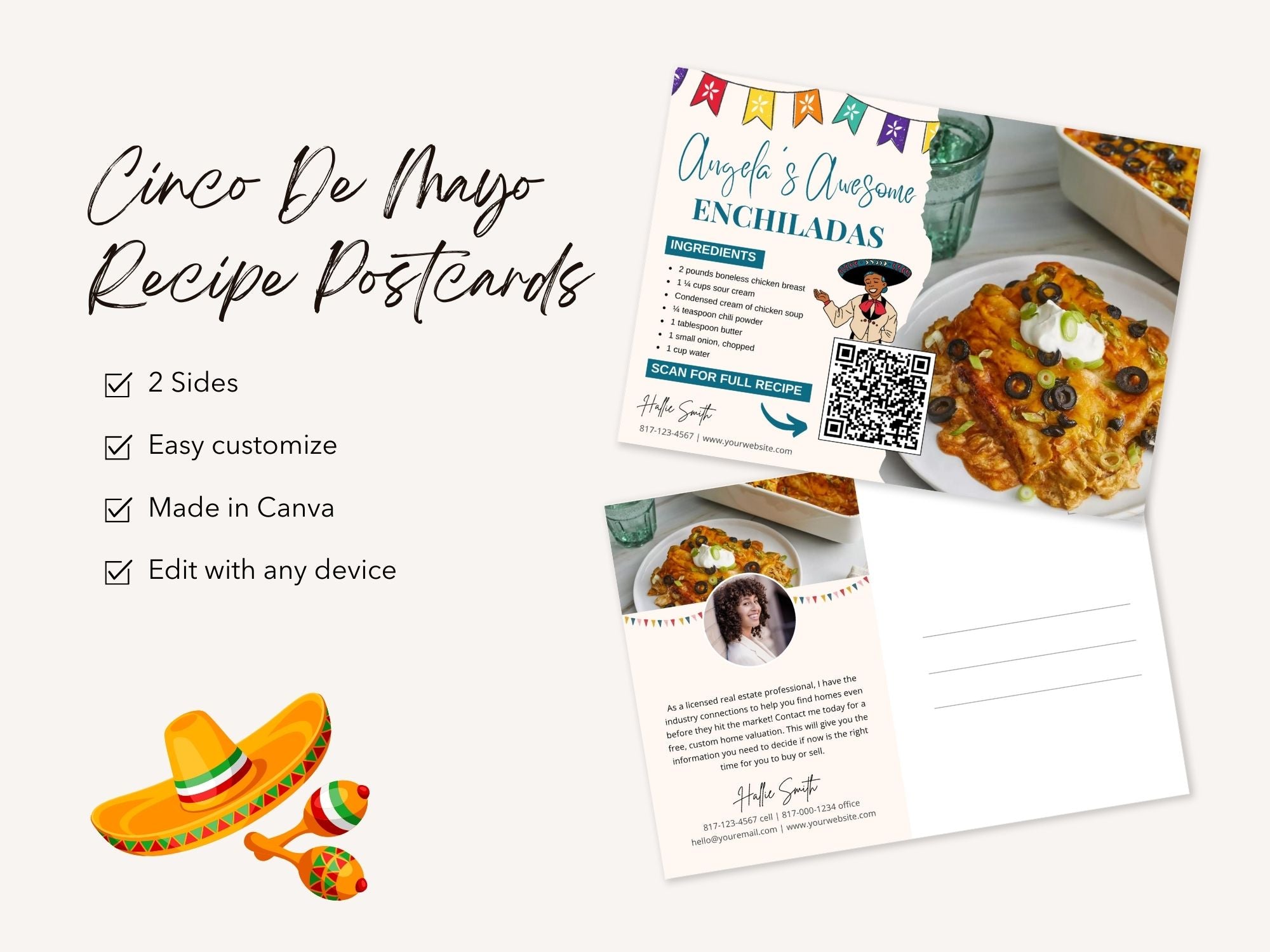 Cinco De Mayo Real Estate Recipe Postcards - Add flavor to your marketing with delicious recipes and vibrant designs.