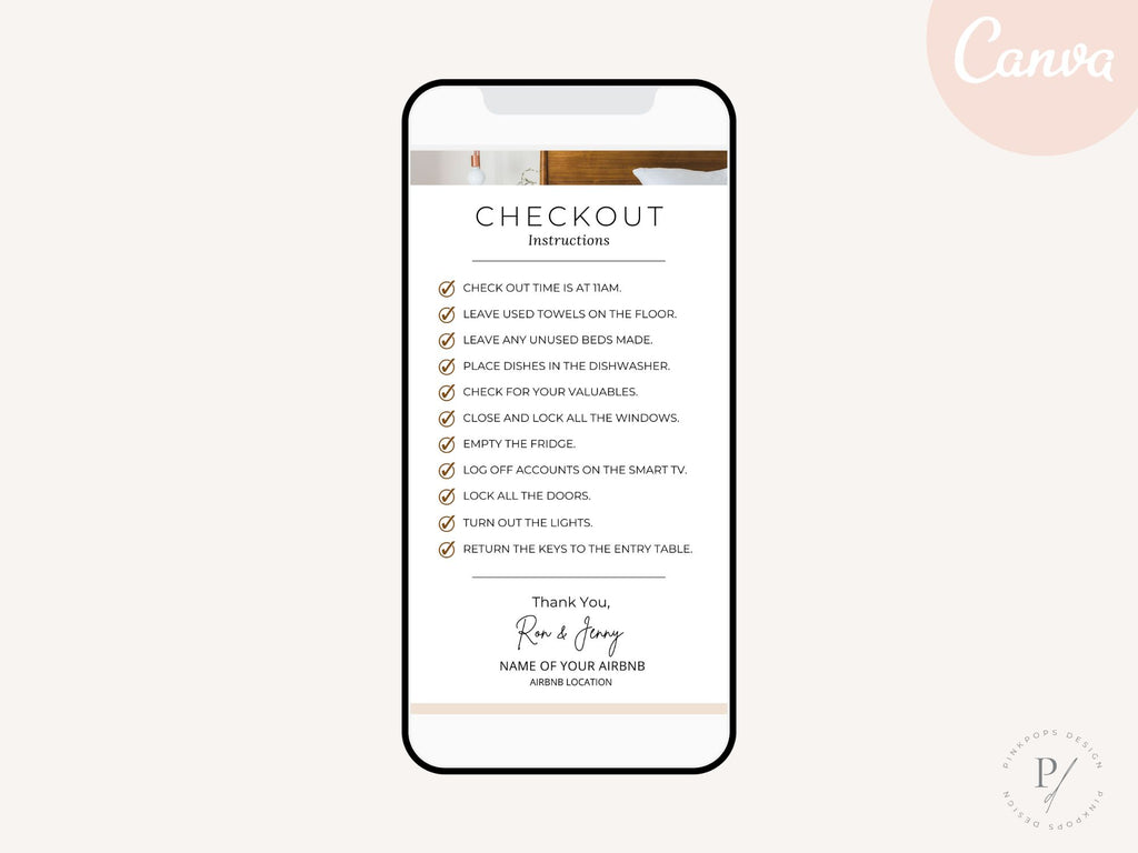 Textable Airbnb Checkout Instructions - Editable and digital template for providing clear guidance for a hassle-free departure in your vacation rental.