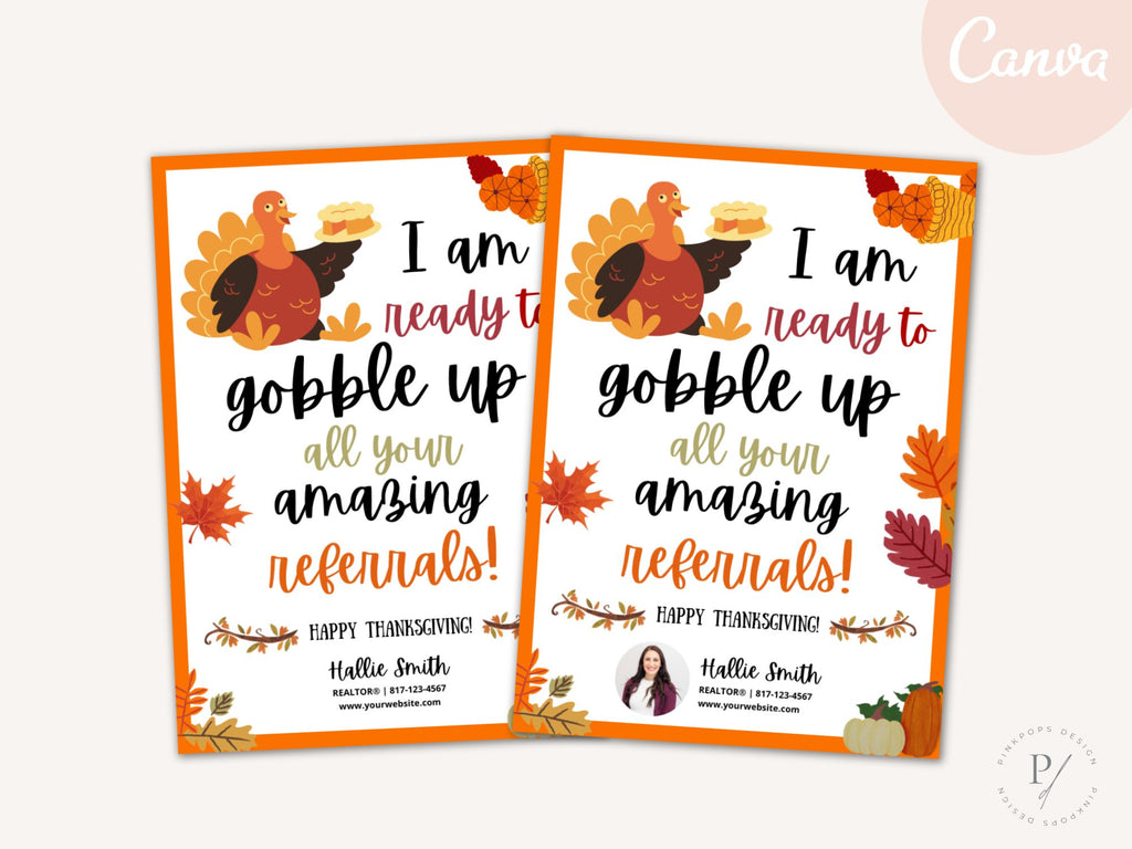 Real Estate Gobble Up Thanksgiving Rectangle Pop By Tag - Vibrant and festive tag to enhance your Thanksgiving pop-bys, creating a warm connection with clients during the holiday season.