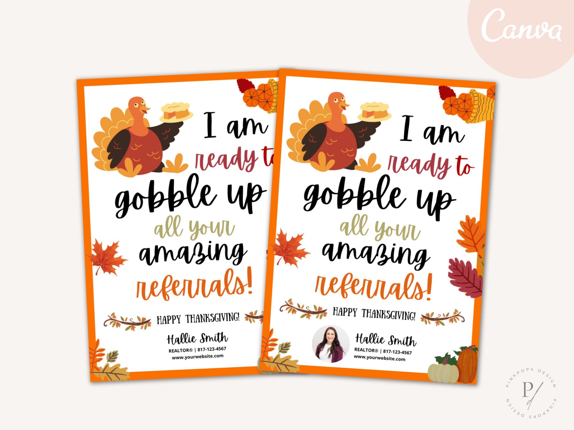 Real Estate Gobble Up Thanksgiving Rectangle Pop By Tag - Vibrant and festive tag to enhance your Thanksgiving pop-bys, creating a warm connection with clients during the holiday season.