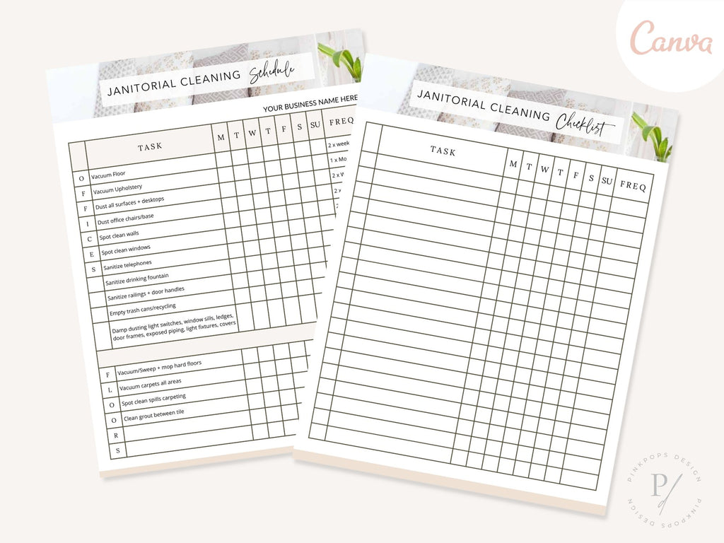 Janitorial Cleaning Schedule - Editable template for ensuring a systematic and organized approach to cleaning tasks, facilitating efficiency and professionalism in janitorial operations.