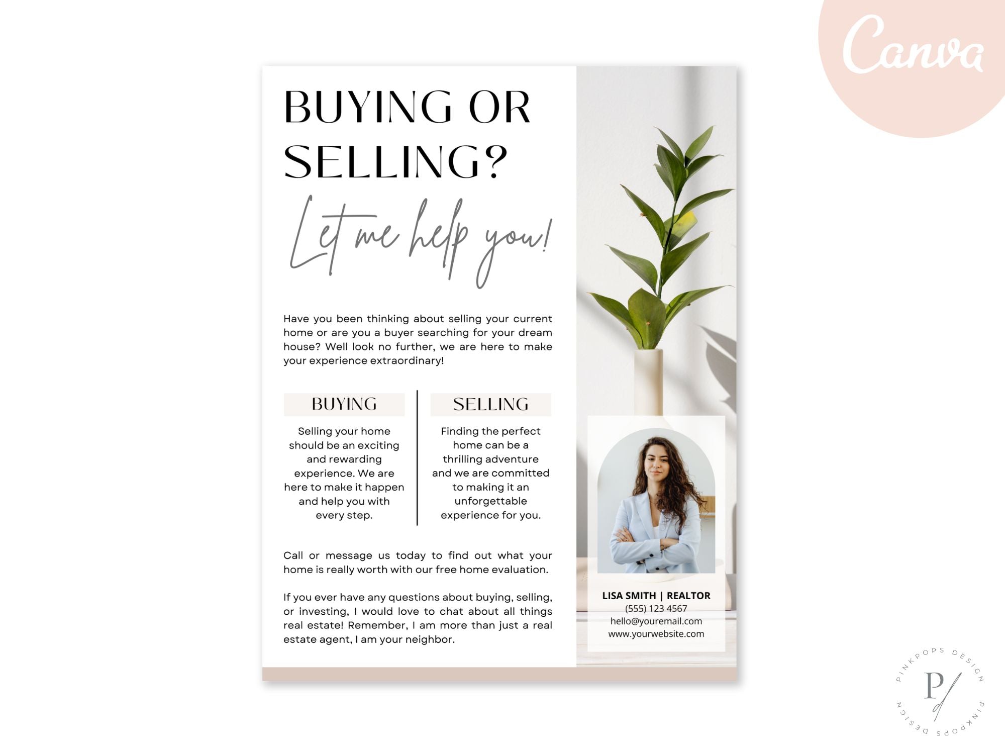 Real estate marketing bundle including postcard, brochure, textable message, and letter for buying or selling properties.