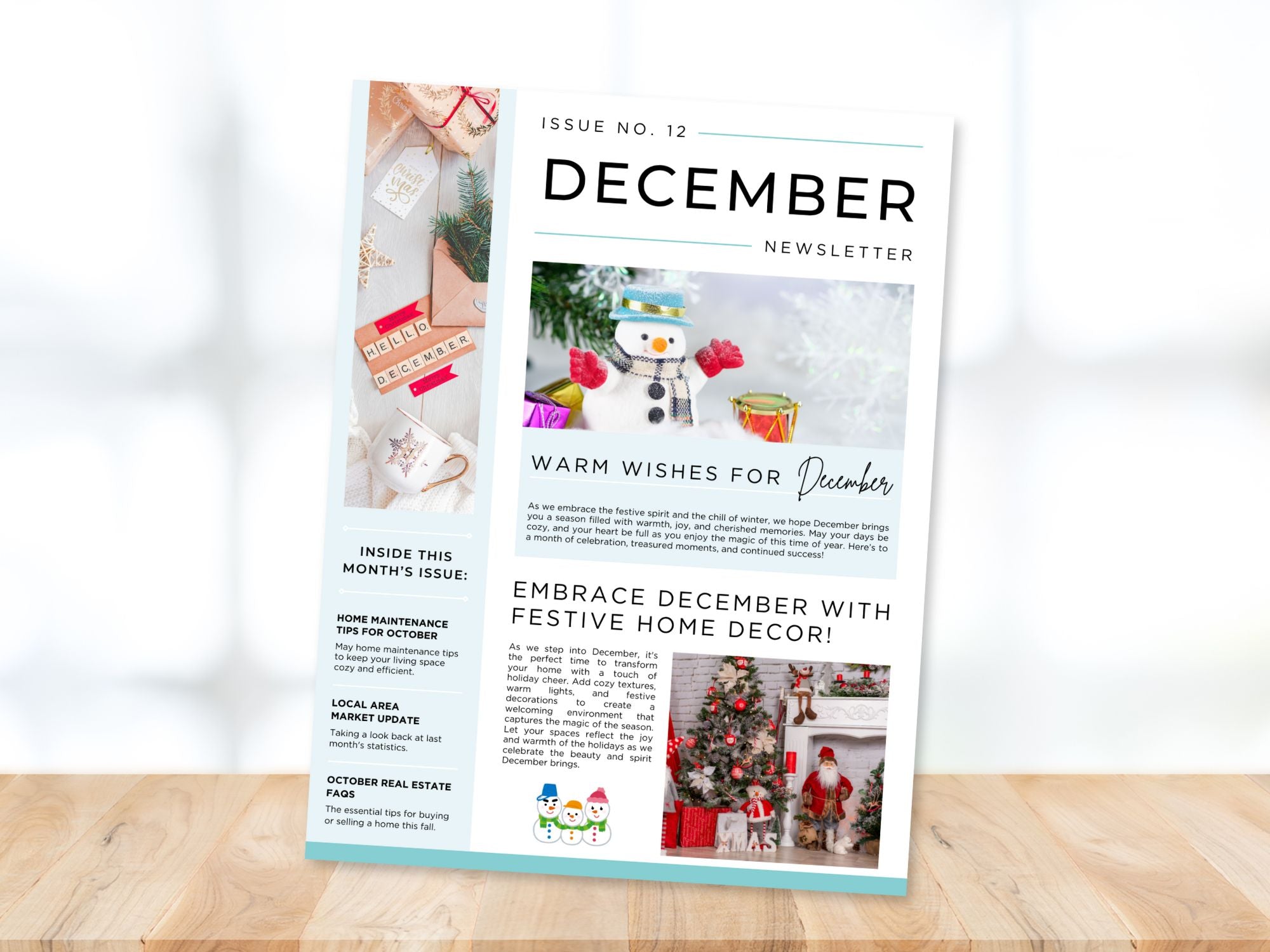 December Newsletter 2024 Vol 02 template for real estate professionals, featuring year-end market summaries and holiday home tips.