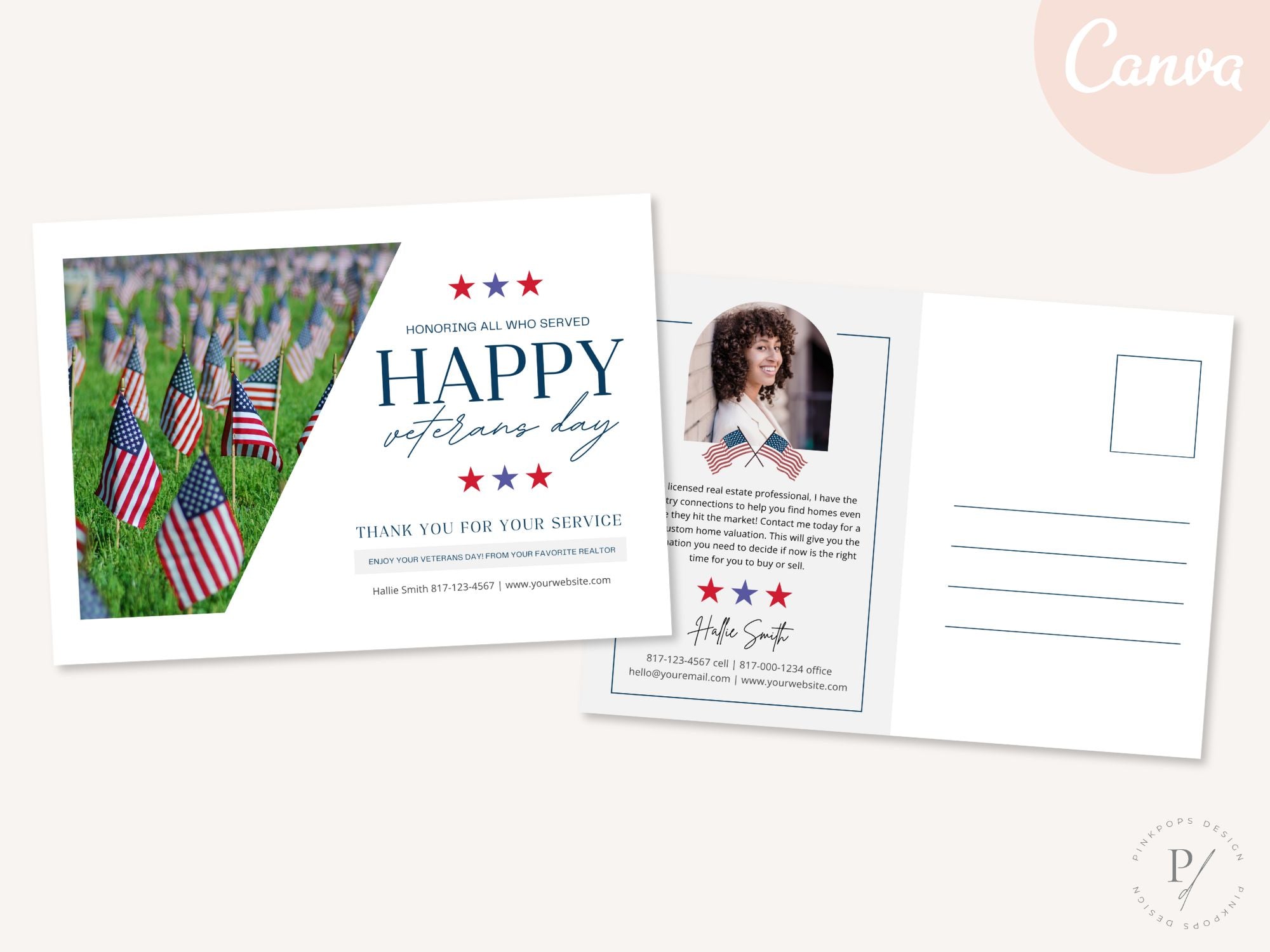 Real Estate Veterans Day Postcard Vol 01 - Specially crafted postcard honoring Veterans Day, expressing gratitude and celebrating service with a beautifully designed real estate marketing card.