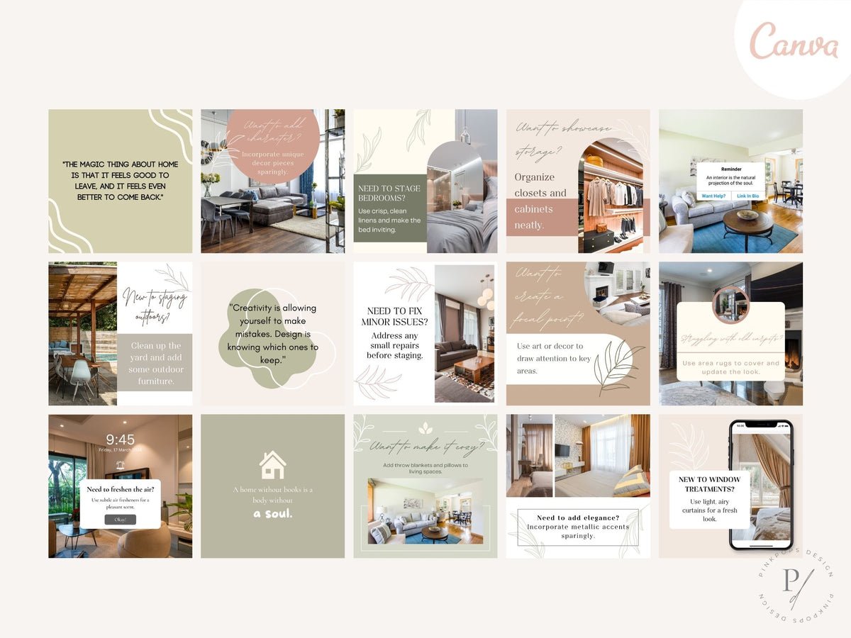 50 Home Staging Tips Instagram Posts - Professionally crafted templates offering essential home staging advice.