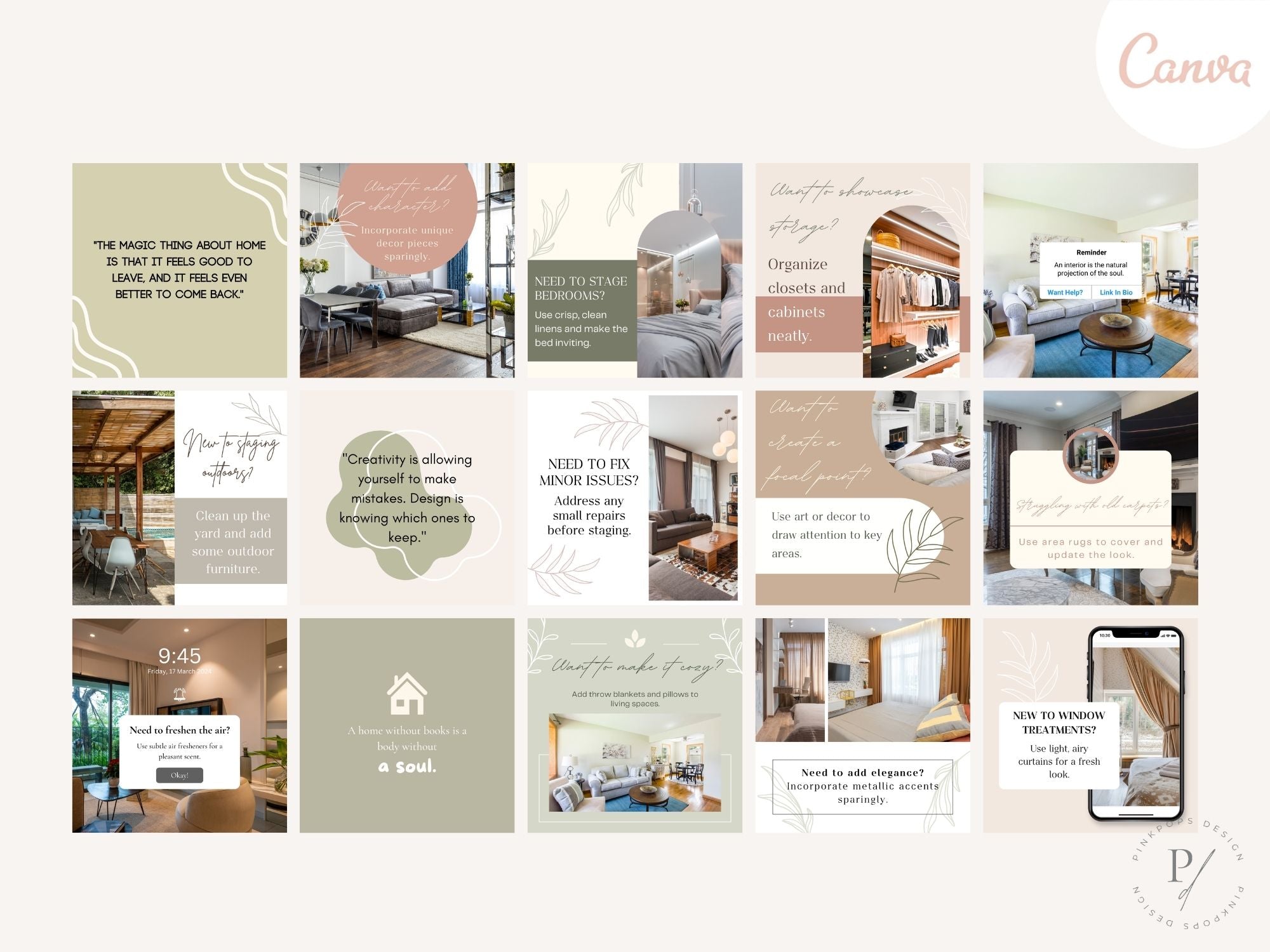 50 Home Staging Tips Instagram Posts - Professionally crafted templates offering essential home staging advice.