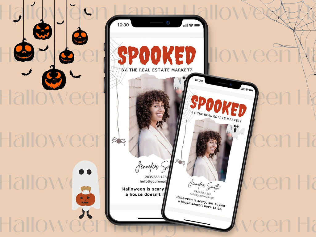 Real Estate Spooked Digital Halloween Card - Digital card adding a touch of Halloween fun to client communications for a unique and engaging way to express seasonal wishes during the spooky season.