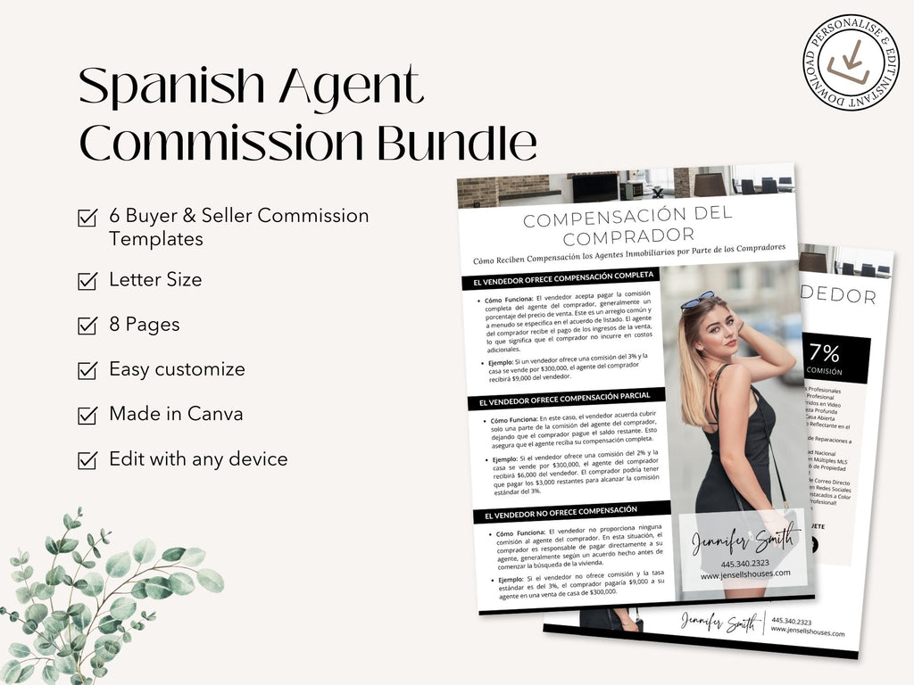 Spanish Agent Commission Bundle Vol 02 - Real estate documents in Spanish explaining
commission structures and services for agents.