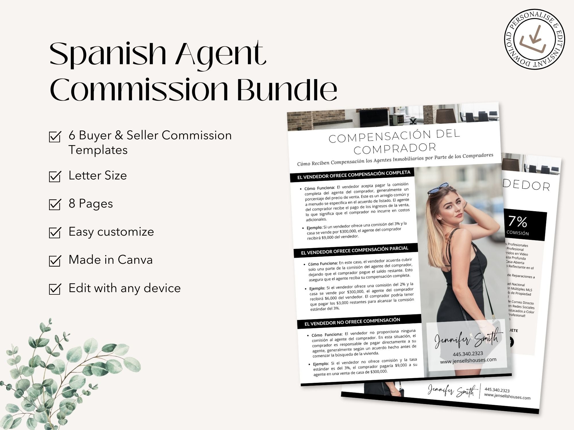 Spanish Agent Commission Bundle Vol 02 - Real estate documents in Spanish explaining
commission structures and services for agents.