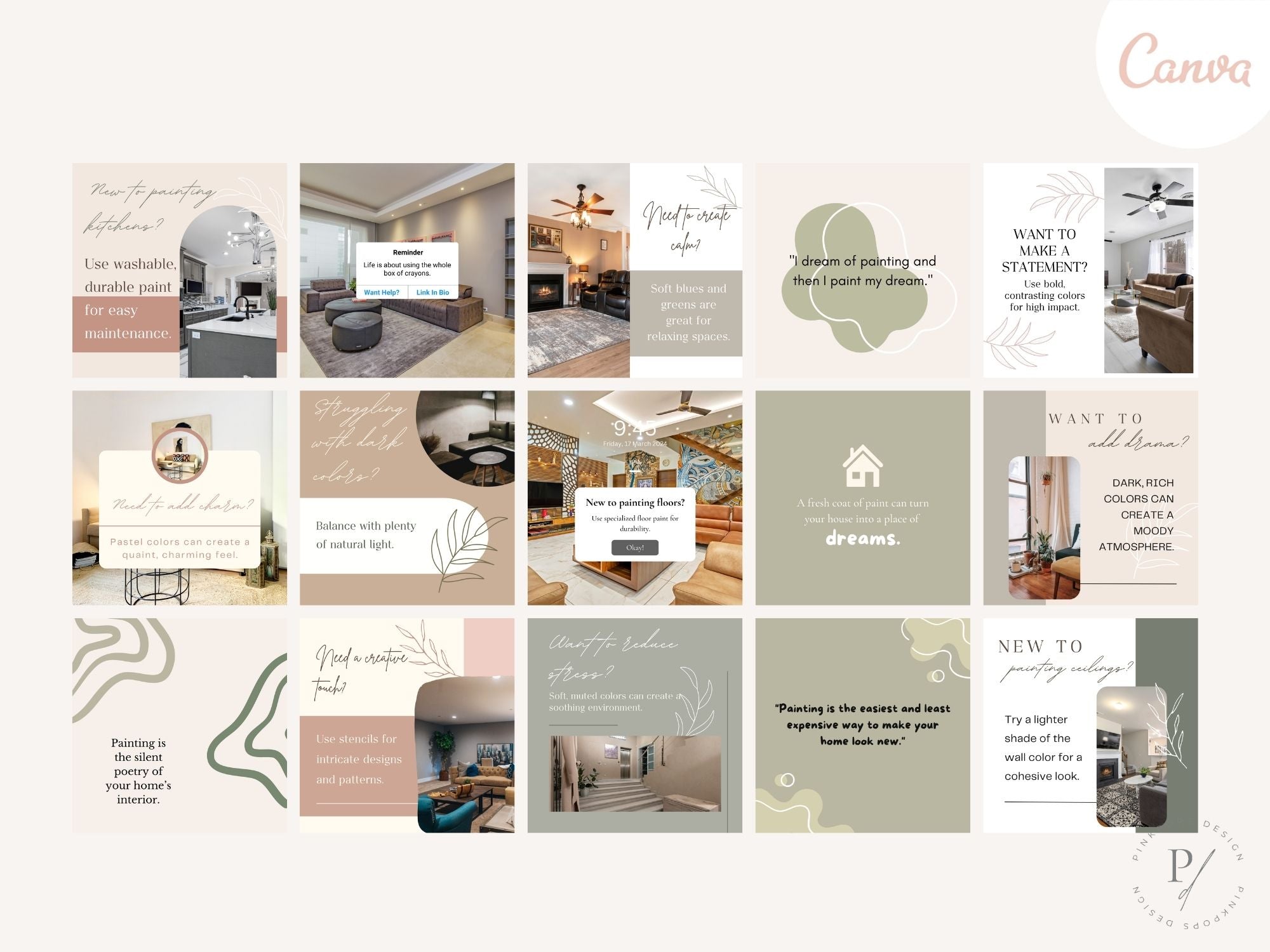 50 Paint Tips Instagram Posts Vol 01 - Vibrant templates offering essential painting advice.