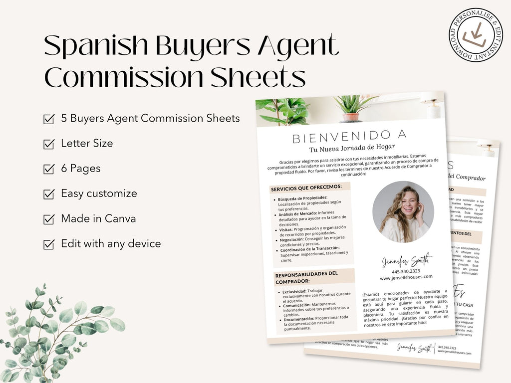 Spanish Buyer Agent Commission Sheets Vol 01 - Real estate commission and representation
sheets in Spanish for agents and clients.
