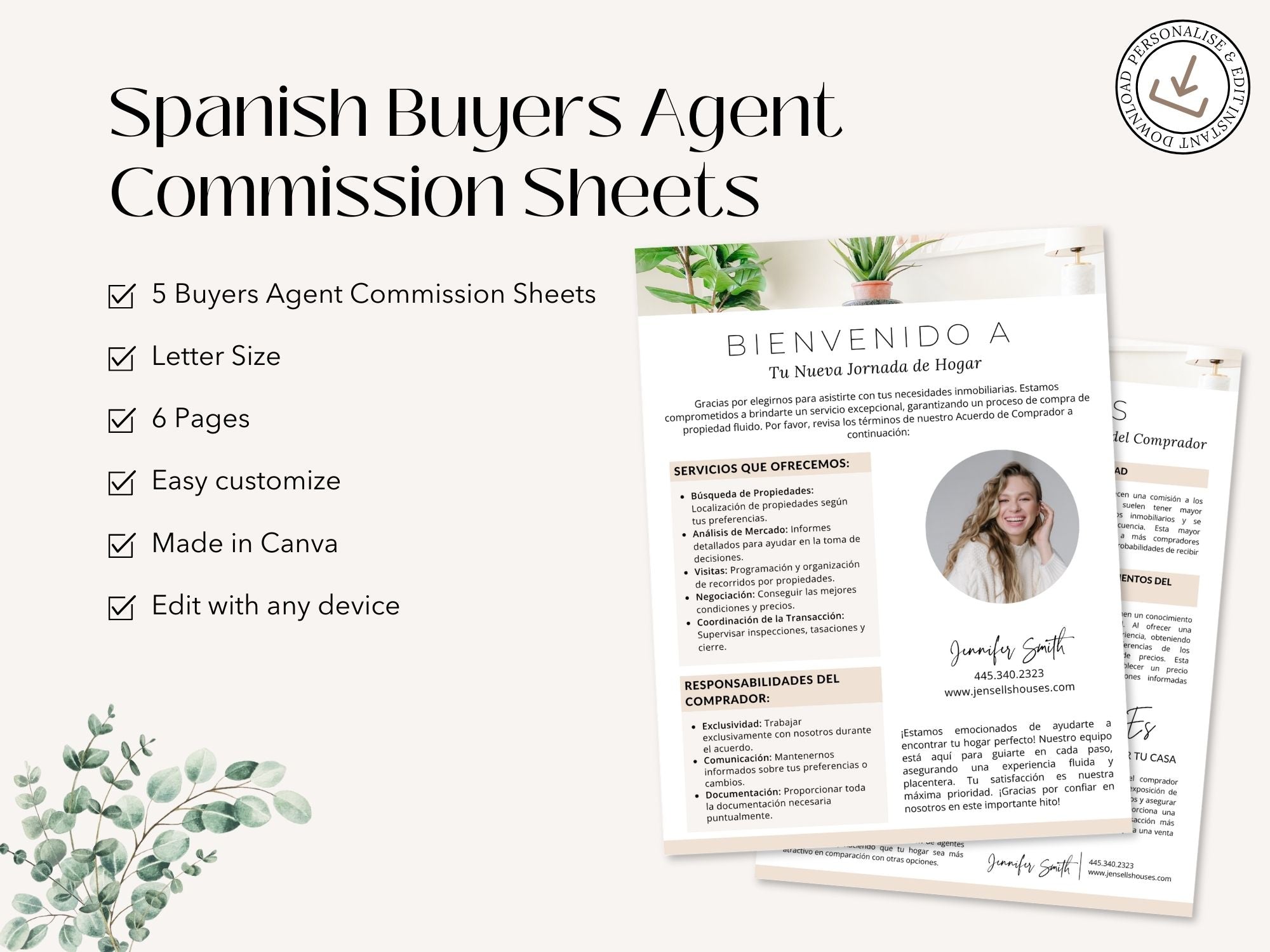 Spanish Buyer Agent Commission Sheets Vol 01 - Real estate commission and representation
sheets in Spanish for agents and clients.
