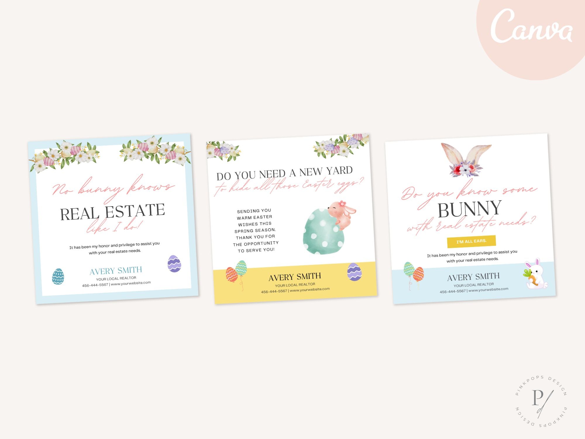 Easter Pop By Tags Bundle - Vibrant and festive pop-by tags for personalized real estate marketing during the Easter season.