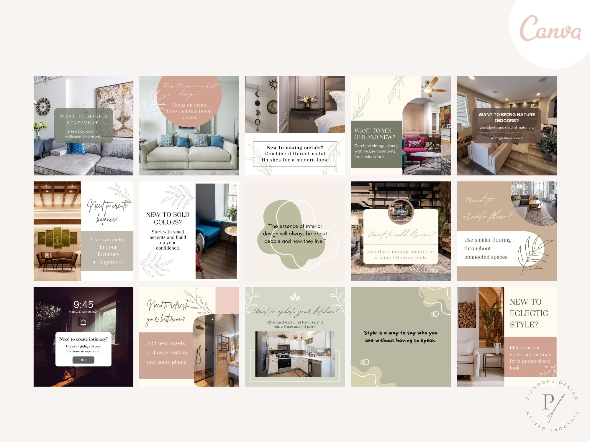 50 Interior Design Tips Instagram Posts Vol 01 - Stylish templates offering valuable interior design advice.