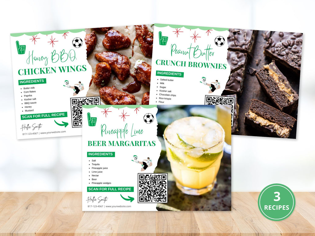 Football Season Real Estate Recipe Postcards - Themed postcards with delicious recipes and real estate tips.