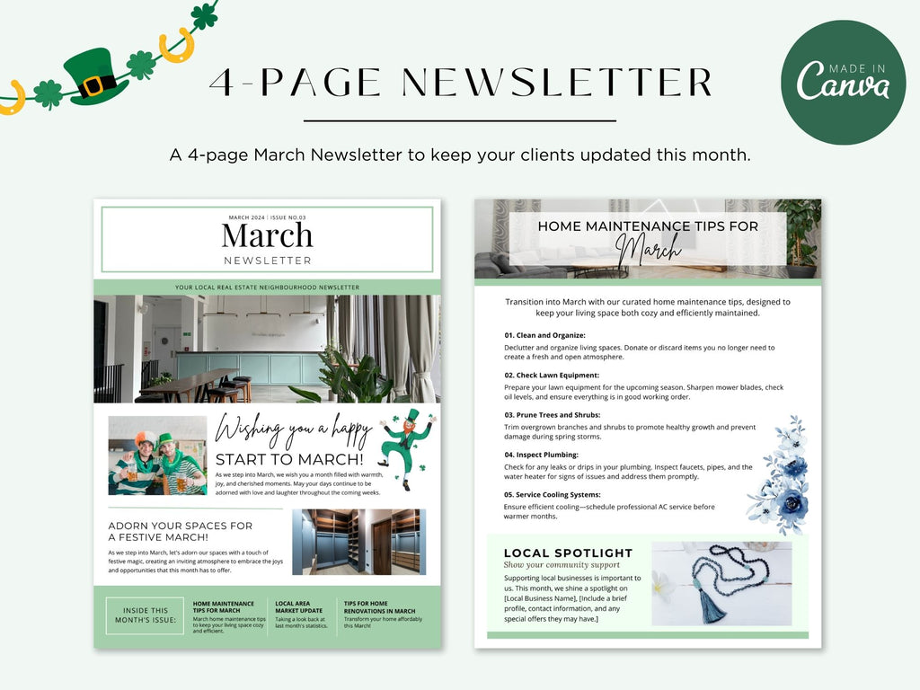 Minimal March Newsletter 2024 - Professionally designed real estate newsletter template with a clean and modern aesthetic.