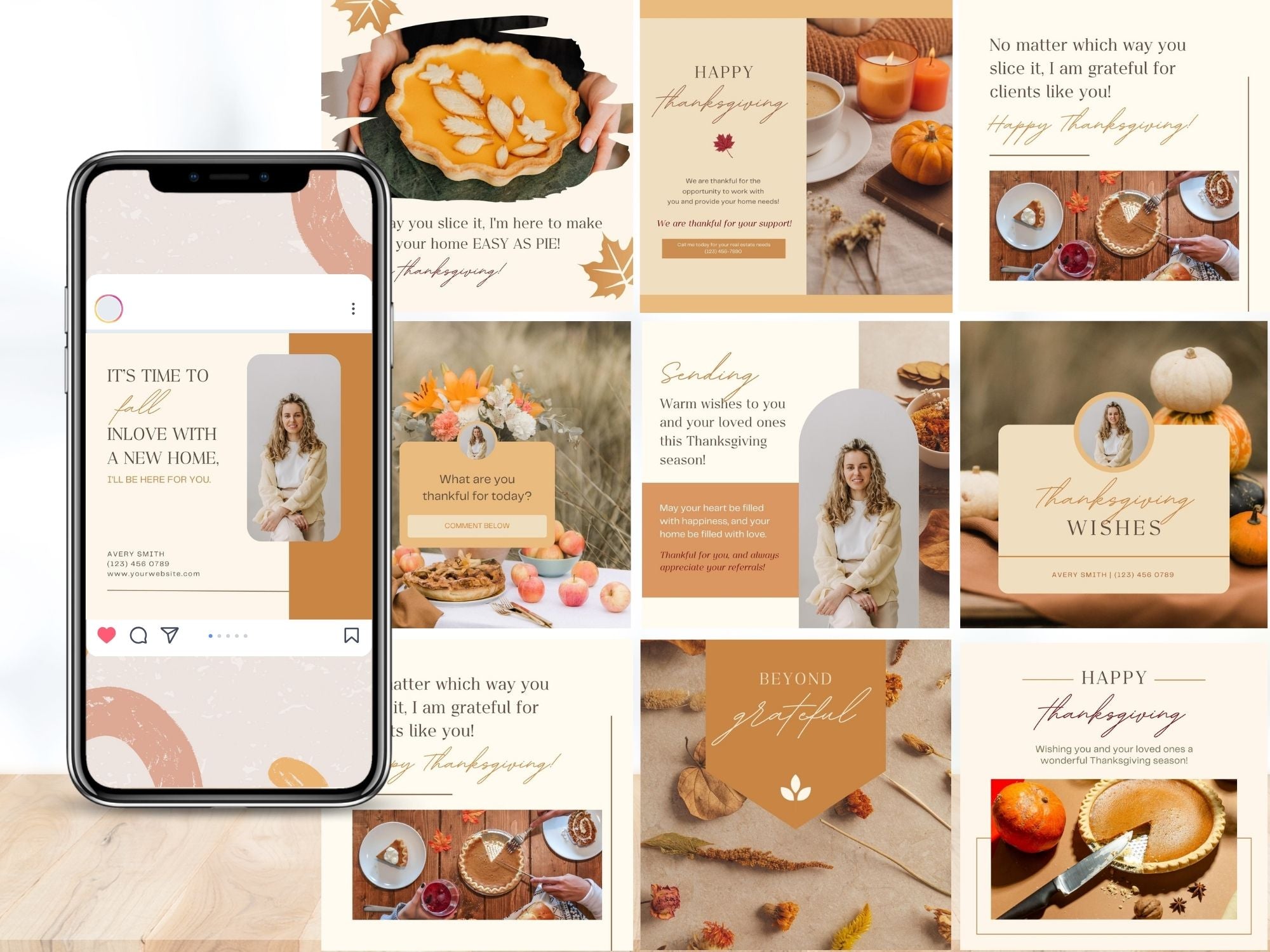Real Estate Thanksgiving Social Media Posts - Professionally designed posts for expressing gratitude, sharing seasonal updates, and engaging with your audience in the spirit of the Thanksgiving holiday season.