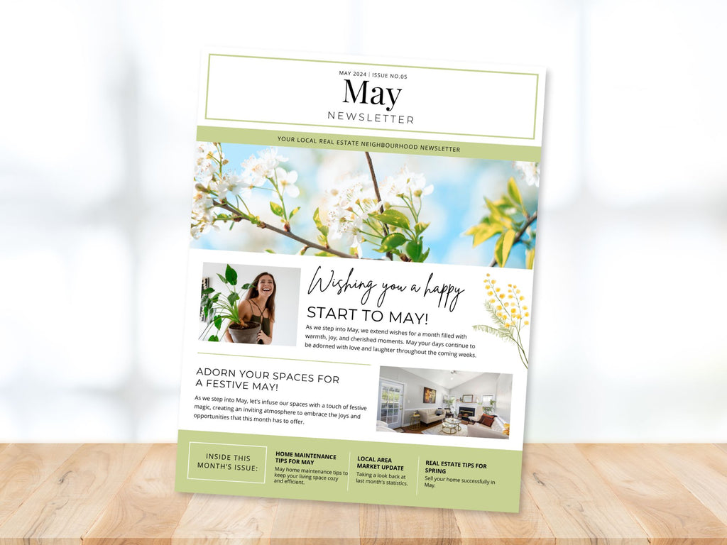 Minimal May Newsletter 2024 - Clean and modern real estate newsletter template for impactful communication.