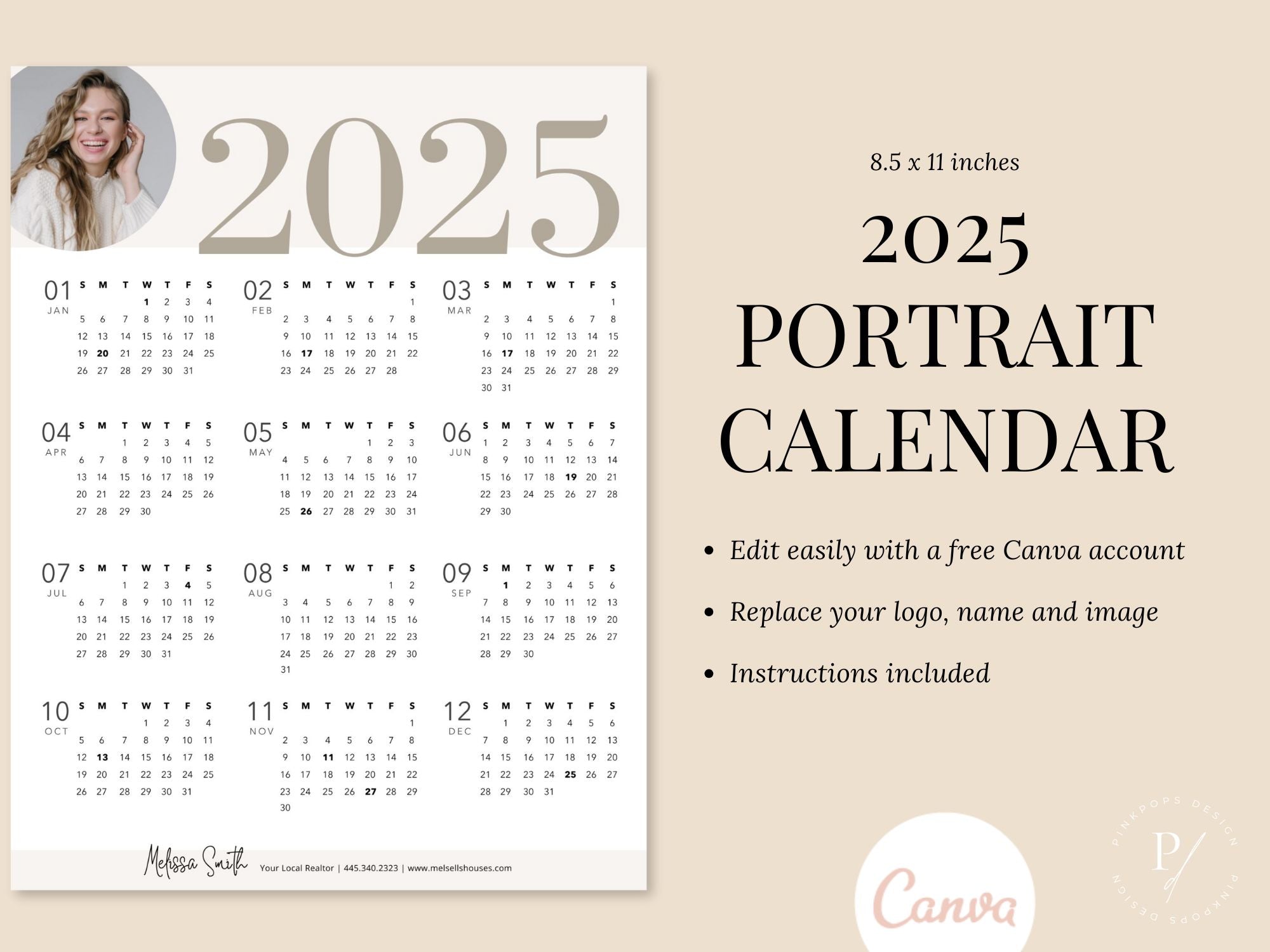 Real Estate 2025 Portrait Calendar