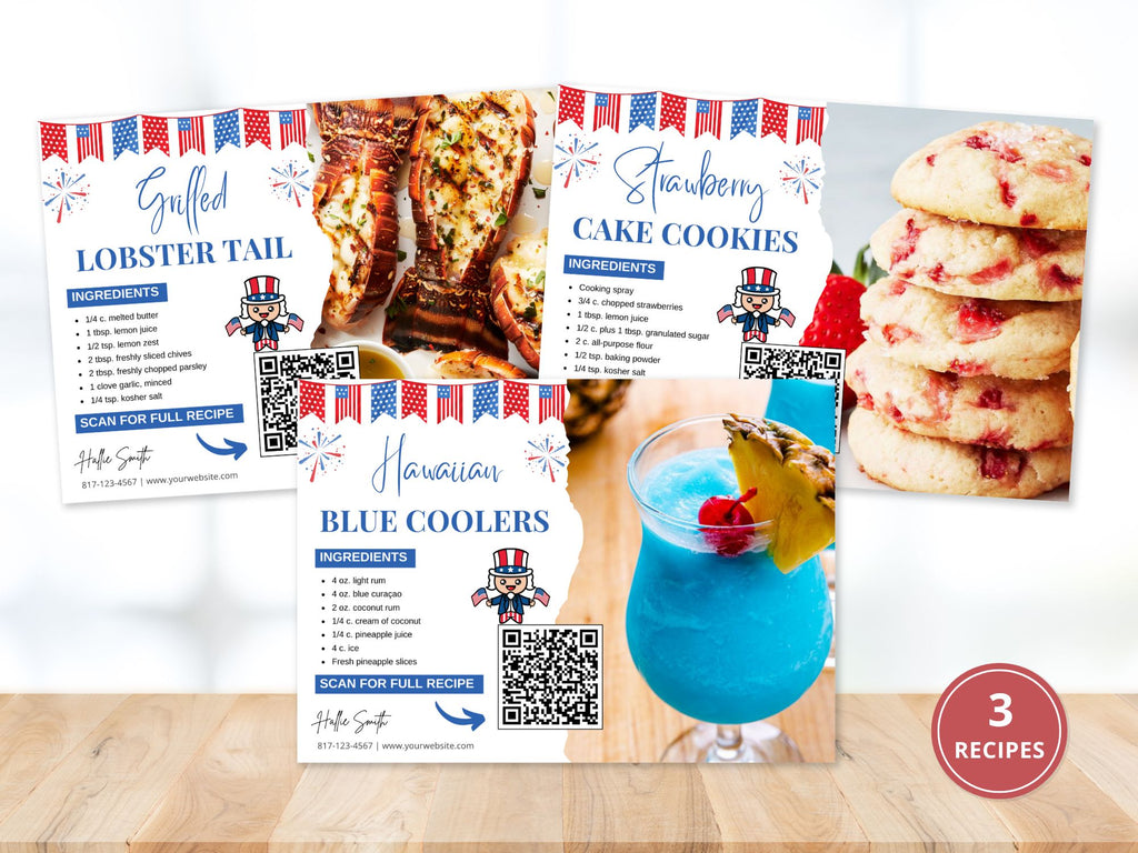 4th of July Real Estate Recipe Postcards - Celebrate Independence Day with delicious recipes and patriotic postcards.