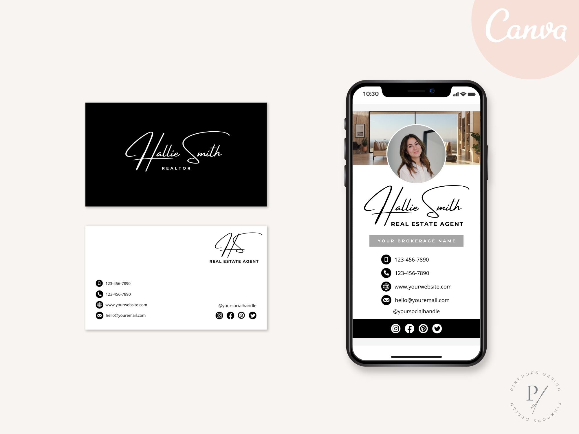 Real Estate Black Business Card Set - Sleek and sophisticated business cards in a classic black color scheme for real estate professionals.
