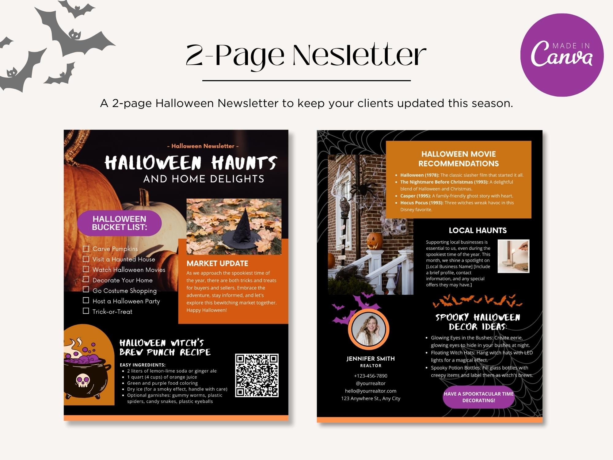Real Estate Halloween Newsletter 2023 - Creatively designed newsletter template with a touch of Halloween flair for festive and engaging client communications during the spooky season.