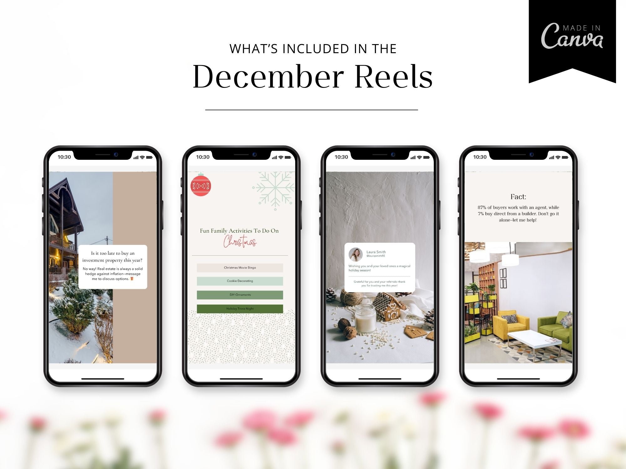 December 2024 holiday-themed real estate reels for social media marketing.