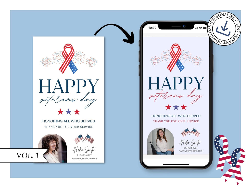 Real Estate Veterans Day Digital Card - Virtual expression of gratitude and appreciation for veterans' service, creating a meaningful connection in real estate digital outreach