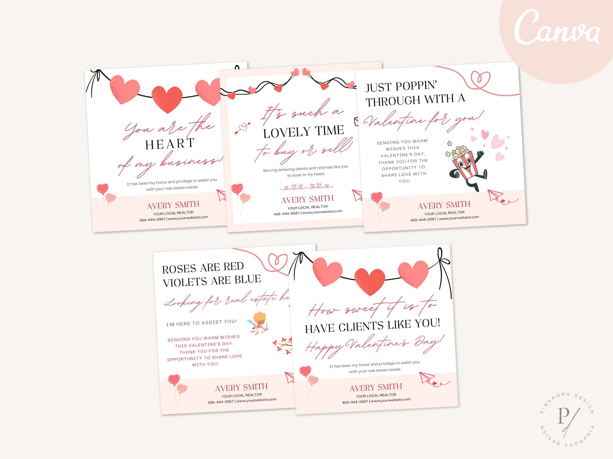 Valentine Pop By Tags Bundle - SQUARE - Professionally designed real estate gift tags with a touch of Valentine's charm.