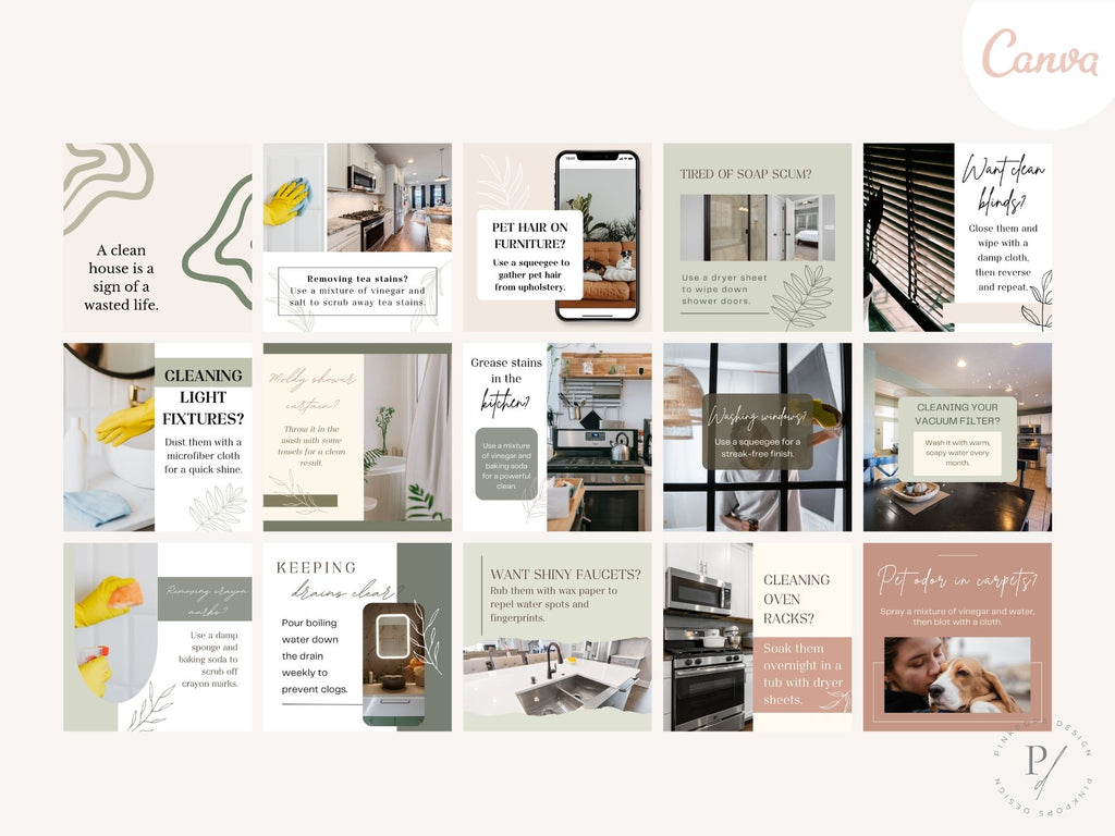 50 Cleaning Tips Instagram Posts Vol 01 - Visually appealing templates with practical cleaning  tips.