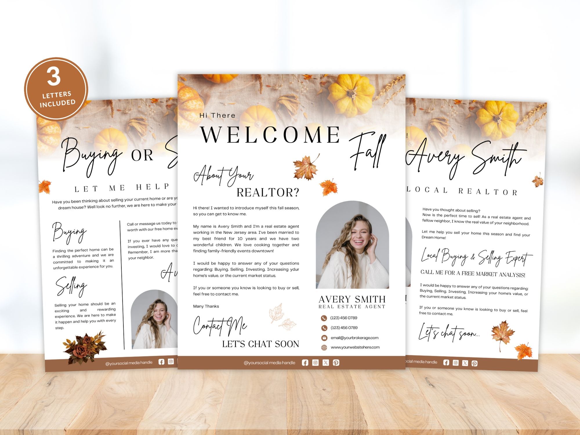 Fall Real Estate Letters Vol 02 with autumn-themed designs for seasonal client outreach.