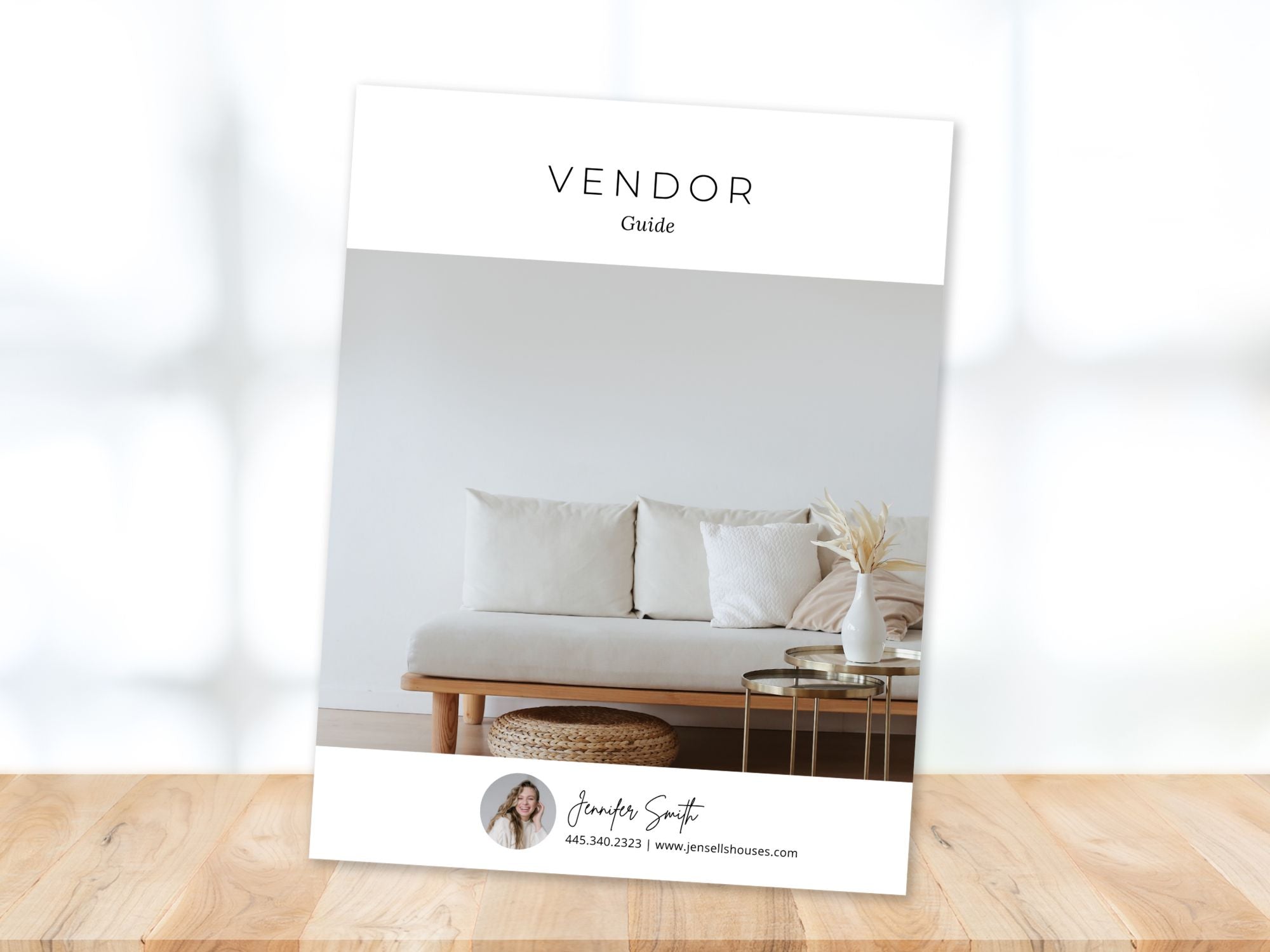 Minimal Vendor Guide template for real estate agents featuring trusted local service providers and vendors.