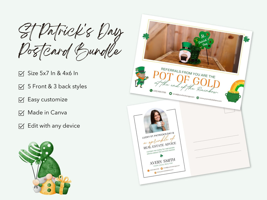 St. Patrick's Day Postcard Bundle - Eye-catching postcards for real estate marketing with Irish-themed charm and professional aesthetics.