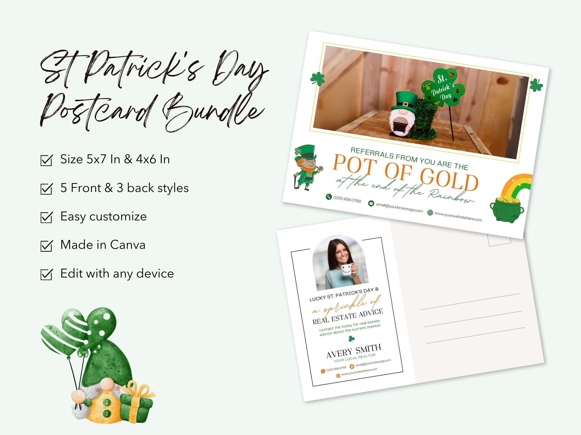 St. Patrick's Day Postcard Bundle - Eye-catching postcards for real estate marketing with Irish-themed charm and professional aesthetics.