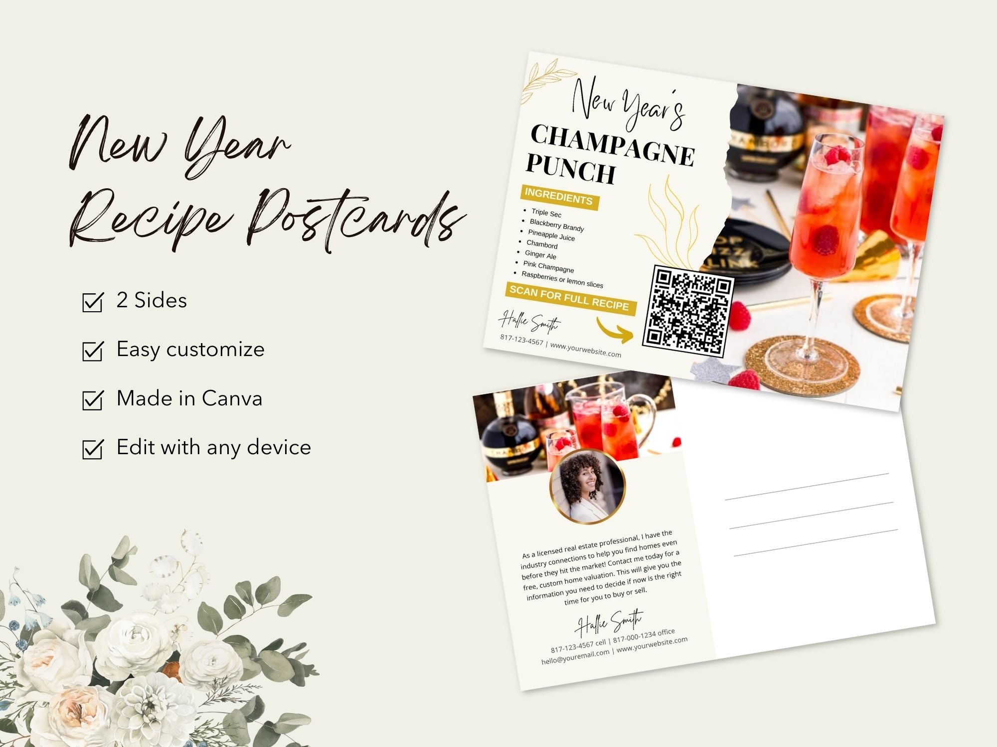 Real Estate New Year Recipe Postcard Bundle: Spreading Culinary Inspiration and Warm New Year Greetings to Clients and Prospects
