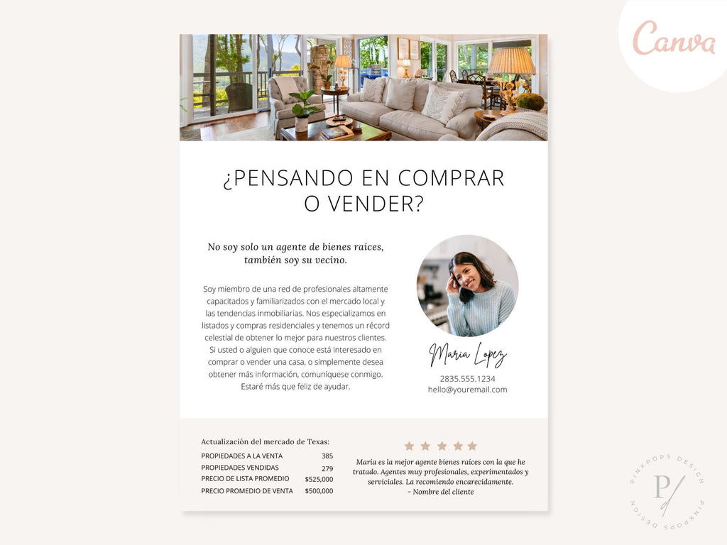 Spanish Agent Introduction Flyer - Introduce yourself in Spanish with this visually appealing flyer, providing essential information about you as a real estate professional for a strong and engaging first impression.