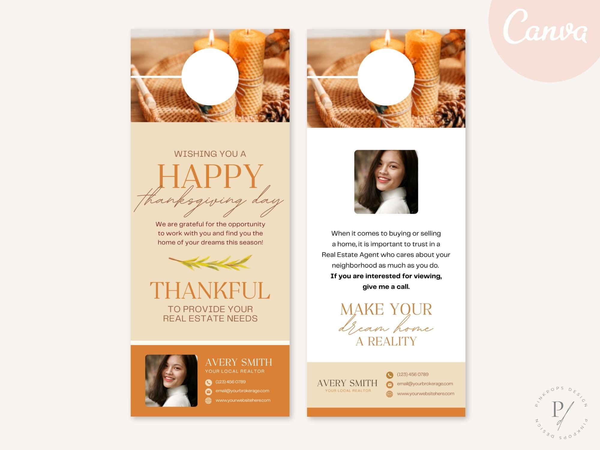 Real Estate Thanksgiving Door Hanger Vol 01 - Beautifully crafted door hanger for connecting with neighbors and clients, blending festive design with expressions of gratitude during the Thanksgiving holiday season.