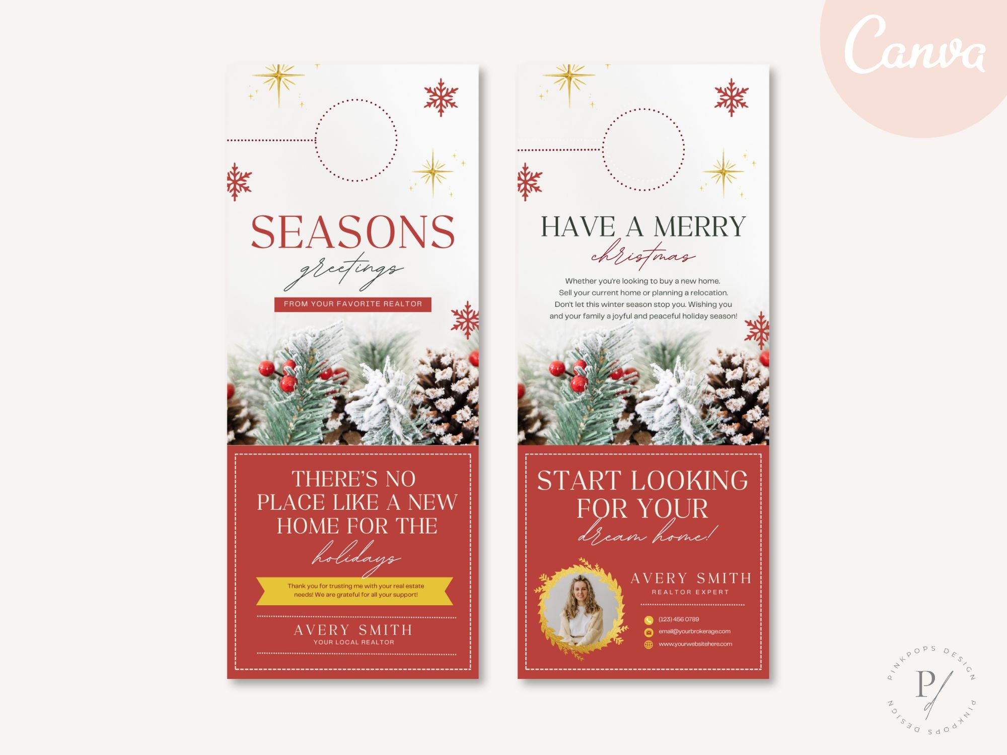 Real Estate Seasons Greeting Christmas Door Hanger - Red: Spreading Festive Holiday Cheer to Clients and the Community
